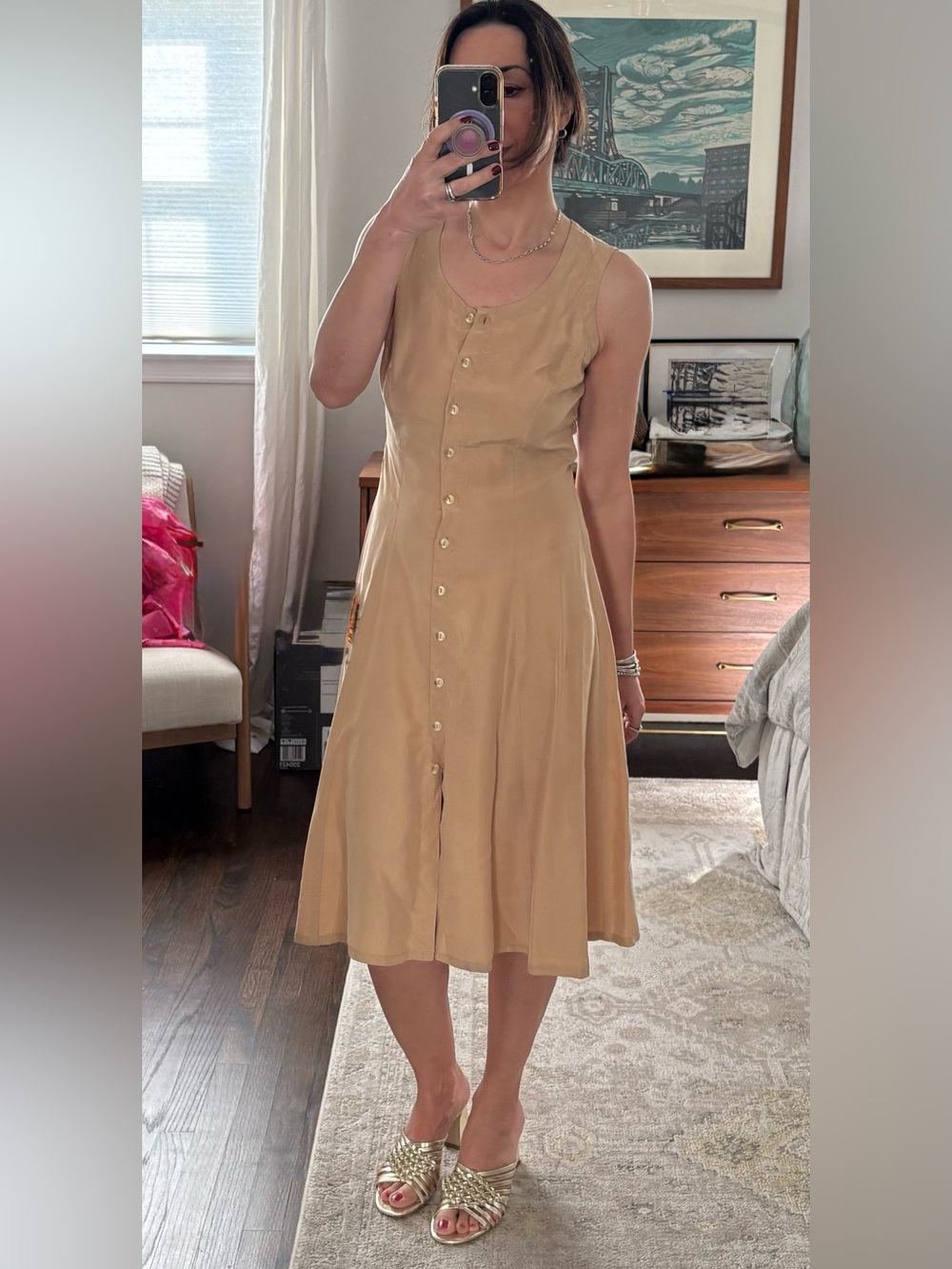 Vintage Liz Claiborne Tan Silk Dress 6